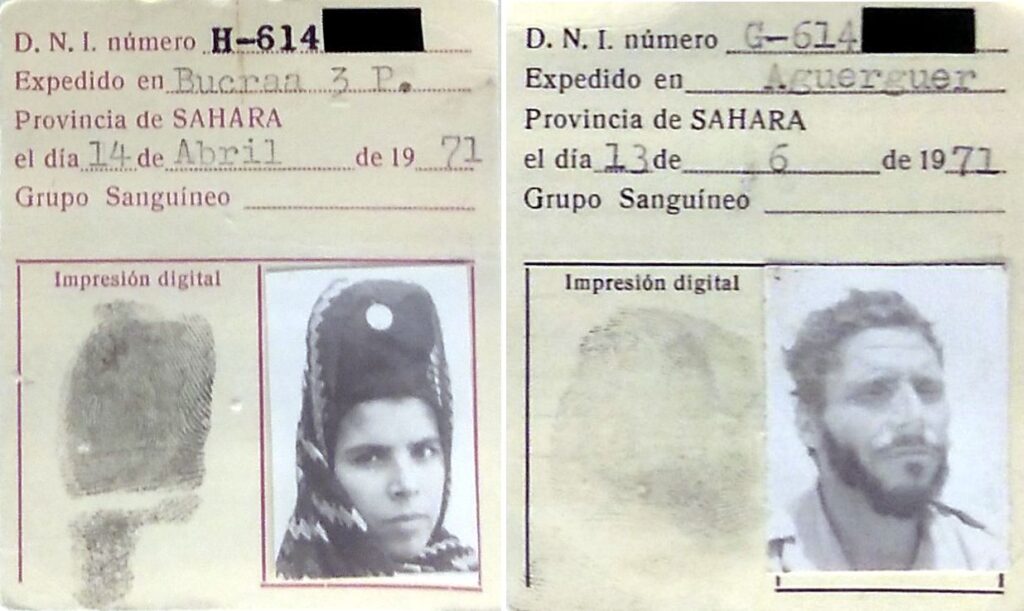 Fichas auxiliares para la toma de datos en la tramitación del carnet de identidad en el Sáhara