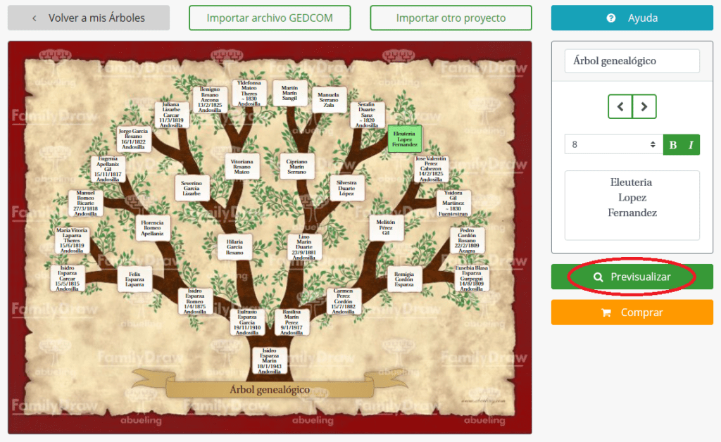 Previsualizar el árbol genealógico en FamilyDraw