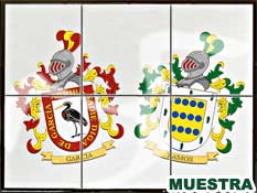 two spanish heraldic shields painted on ceramic tiles