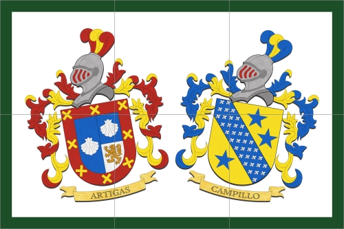 two spanish heraldic shields printed on ceramic tiles