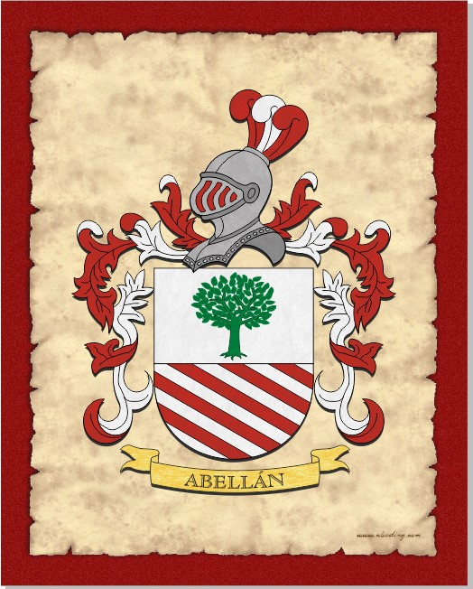 Spanish heraldry crest of the family name in a parchment look design