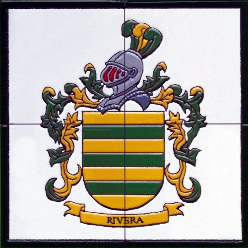 spanish surname coat of arms painted on ceramic tiles