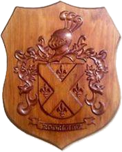 Natural wood with an spanish heraldic shield carved in relief