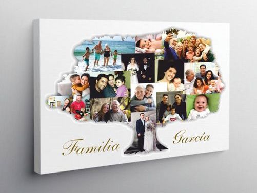 Lienzo con árbol genealógico realizado con fotografías de la familia