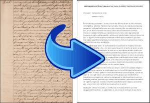 Documento antiguo manuscrito y documento actual pasado a ordenador